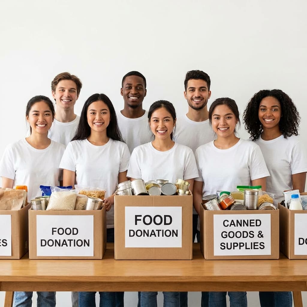 Volunteers with donation boxes